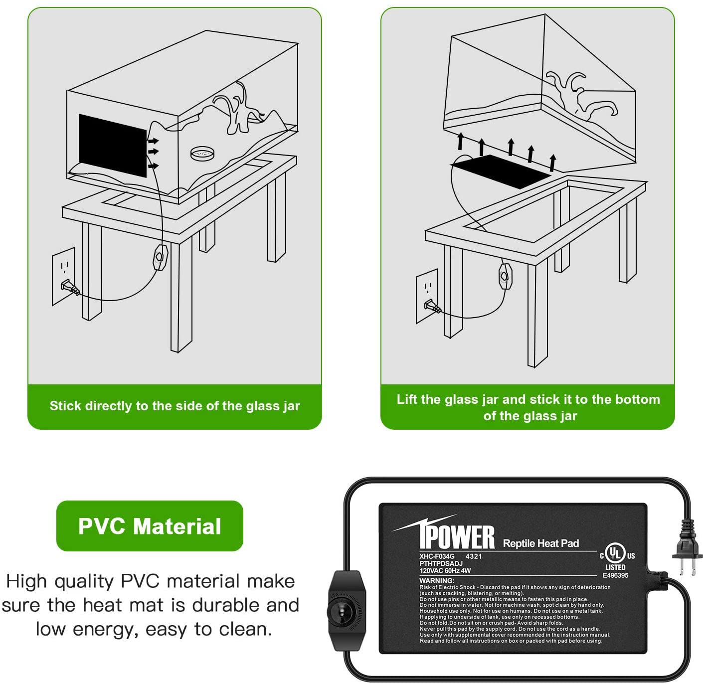 Ipower 4X7 Inch 4 Watts Reptile Heating Mat With Adjustable Temperature Controller Under Tank Warmer Terrarium Heat Pad For Rept